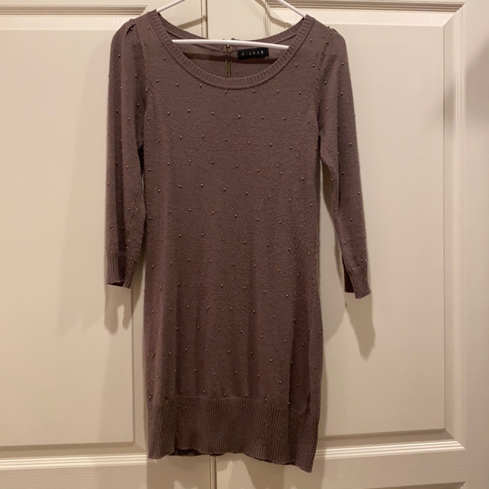 C.Luce Light Brown Beaded Sweater Dress